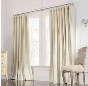Valeron Estate Luxury Insulated 84"L Double-Width CottonLinen Curtain SAND 108"W - Picture 1 of 2