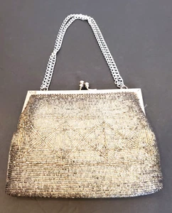 Vintage Walborg Silver Beaded Purse 5" Tall x 6.5" Wide - Picture 1 of 12