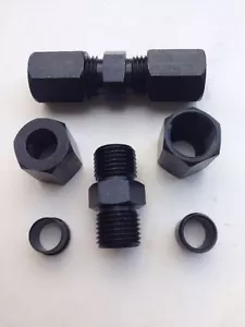 2x 3/8"High Pressure 5,000 Psi Black Steel Compression Union - Foto 1 di 2