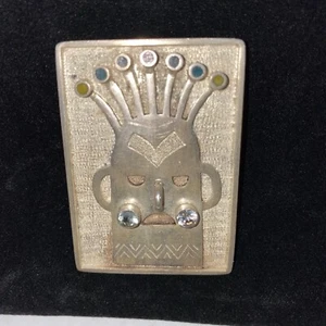 Vintage 70's Silver Tribal Pendant Brooch Modernist Art Jewelry Ecuador 20.40g - Picture 1 of 10