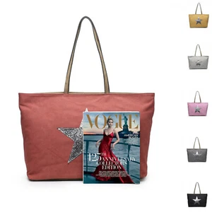 Bolso de hombro grande inteligente para playa comprador fin de semana estrella brillante mujer lona Reino Unido - Imagen 1 de 6