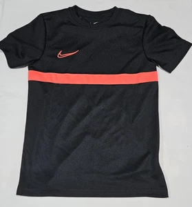NIKE Black SHORT SLEEVE ATHLETIC DRI-FIT SHIRT~Boys Large flourescent red swoosh - Picture 1 of 3