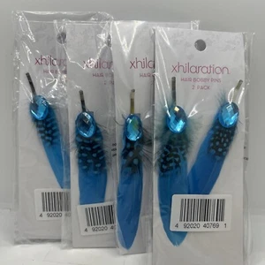 xhilaration Blue Feather & Faceted Faux Gem Embellished Bobby Pins 4 SETS 2 ea. - Picture 1 of 5