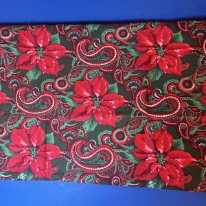 Paisleys And Poinsettias On A Field If Green - Picture 1 of 3