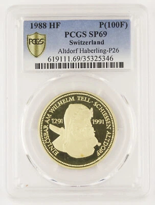 Switzerland 1988 100 Franc Proof SPECIMEN Brass Coin Shooting Festival PCGS SP69 - Image 1 of 4