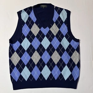 Bobby Jones Sweater Vest Mens XL Blue Argyle Cotton Cashmere Blend Golf - Picture 1 of 10