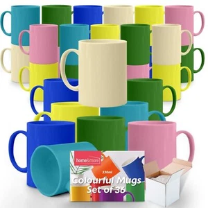 12-36 Multi Coloured Mugs 330ml | Colourful Ceramic Stoneware Coffee Tea Cup Set - Picture 1 of 20