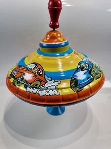 Spinning Top Ohio Art Vintage Litho Race Cars Kids Toy Tin - Picture 1 of 6