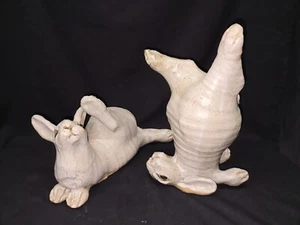 Studio pottery rabbit statues signed Eagles 2002 Pair - Picture 1 of 24