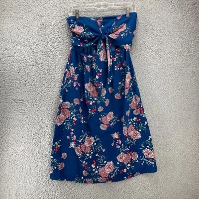 Trixxi Floral Strapless Fit & Flare Dress S Under Boob Cut Out Midi Blue Cruise - Image 1 of 4