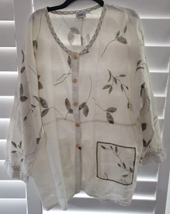 Ladies MILL VALLEY Clothing Co Long Slv White Linen Lagenlook Tunic Top, Plus 2X - Picture 1 of 2