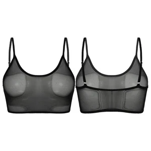 #L Womens Adjustable Straps Mesh Camisole Sleeveless Crop Top Party Club Vest - Picture 1 of 12