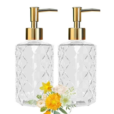 Dispensador de Jabón - Paquete de 2, Dispensadores de Jabón de Manos Recargables de Vidrio Diamante Transparente,... Foto 1 de 4