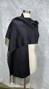 100% SCOT PURE CASHMERE BLACK/SEAWEED 2 TONE 67x14" SCARF/NECKERCHIEF FREE SHIP - Picture 1 of 24
