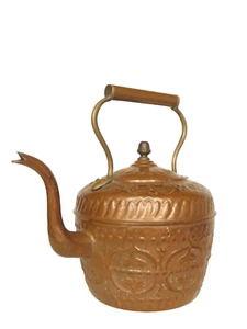 antique big rare embosses copper brand marque Deposee teapot tea pot - Picture 1 of 11