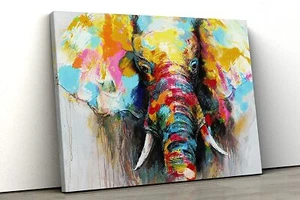 Large water colour Elephant colourful bedroom Framed Canvas Print Wall Art v245 - Picture 1 of 1