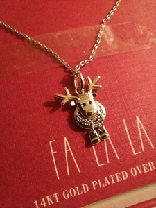 Rae Dunn FA LA LA Reindeer Christmas Necklace NIB - Picture 1 of 11