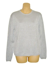 Ann Taylor Vintage Silver Silk Metallic Long Sleeve Crew Neck Size L NWT $68 - Picture 1 of 6