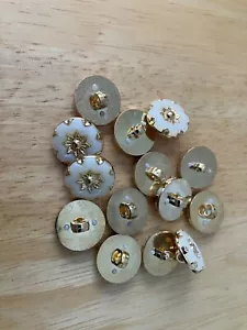 Lot of 14 Vintage Plastic Gold and White Buttons With Shank and 2 Holes - Picture 1 of 1