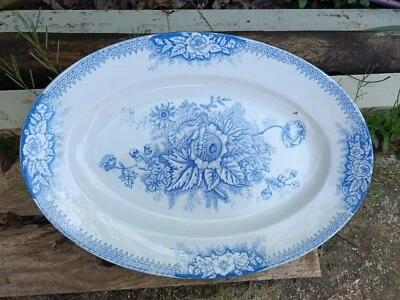 Saint Amand Hamage grand plat ovale terre de fer décor jardinière - Photo 1/4