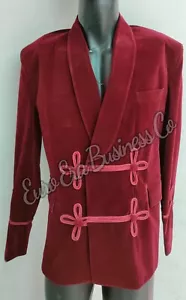 New Men Royal Look Party Wear Dinner Party Maroon Velvet Smoking Jacket Blazer - Picture 1 of 8