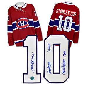 Jean Beliveau, Richard & Cournoyer Montreal Signed 10 Cups Fanatics Jersey
