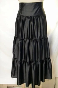 NWOT BiancoNero Italy Black Poly Satin High Waisted Long Tiered Hi Waist Skirt-S - Picture 1 of 9