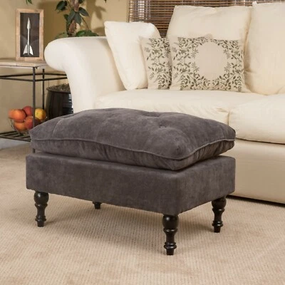 Chloe Traditional Button Tufted Fabric Pillow Top Ottoman with Turned Legs - Image 1 of 4