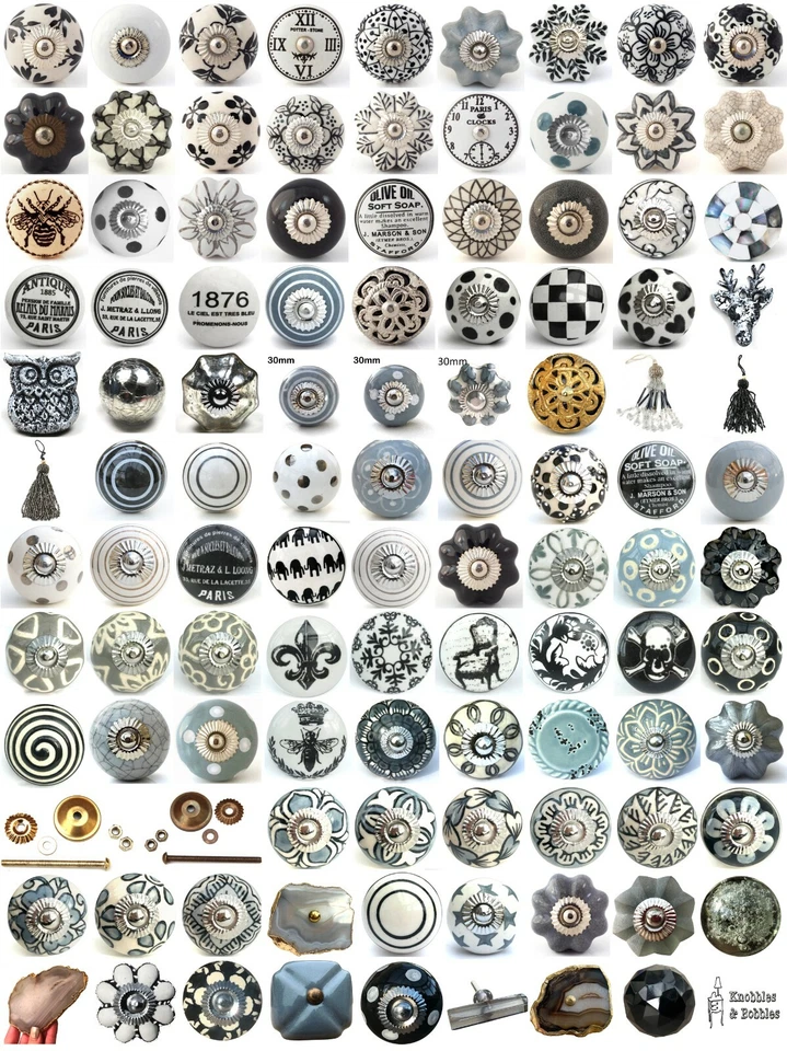 Black white grey vintage ceramic knobs drawer pull cupboard door knobs china - Image 1 of 1