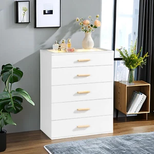 5-Drawer Storage Cabinet - Tempered Glass Top, RGB Lighting & White Nightstand - Picture 1 of 24