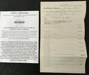 1887 SIGNIERT PINE LYCOMING CO PA POLIZEI CONSTABLE BERICHT ILLEGALES GLÜCKSSPIEL DOK - Bild 1 von 3