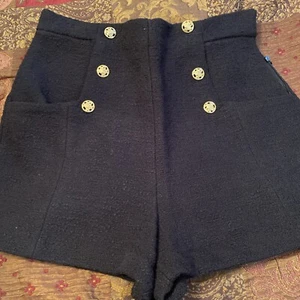 ZARA Women’s High Waist Shorts Black Size X-Large - Gold Royal Buttons- Tweed- - Picture 1 of 13