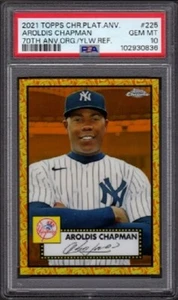 2021 Aroldis Chapman Topps Chrome Platinum #225 Naranja/Amarillo Ref Calificado PSA 10 - Imagen 1 de 2
