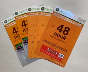 Lot of 5 Xbox 360 48 Hour Free Gold Trial Gift Cards Netflix Microsoft unused - Picture 1 of 3