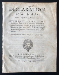 Déclaration du Roy - Donnée à Versailles le 29 décembre 1698 - Giroud 1699 - Bild 1 von 2