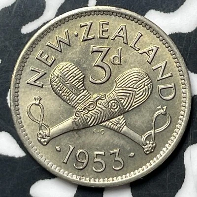 Nueva Zelanda 1953 3 peniques tres peniques (50 disponibles) (solo 1 moneda) ¡Alta calidad! Foto 1 de 3