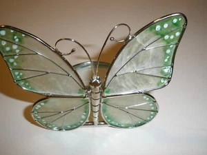 NEW Ganz Butterfly Stained Glass Candle Holder Blue Green Ombre Rose Gold Metal - Picture 1 of 3