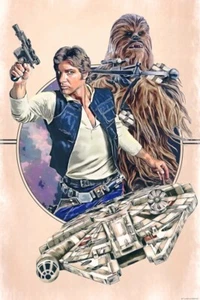 Star Wars Han Solo Chewbacca Millennium Falcon Poster Lithographie 16x24 NEU - Bild 1 von 1
