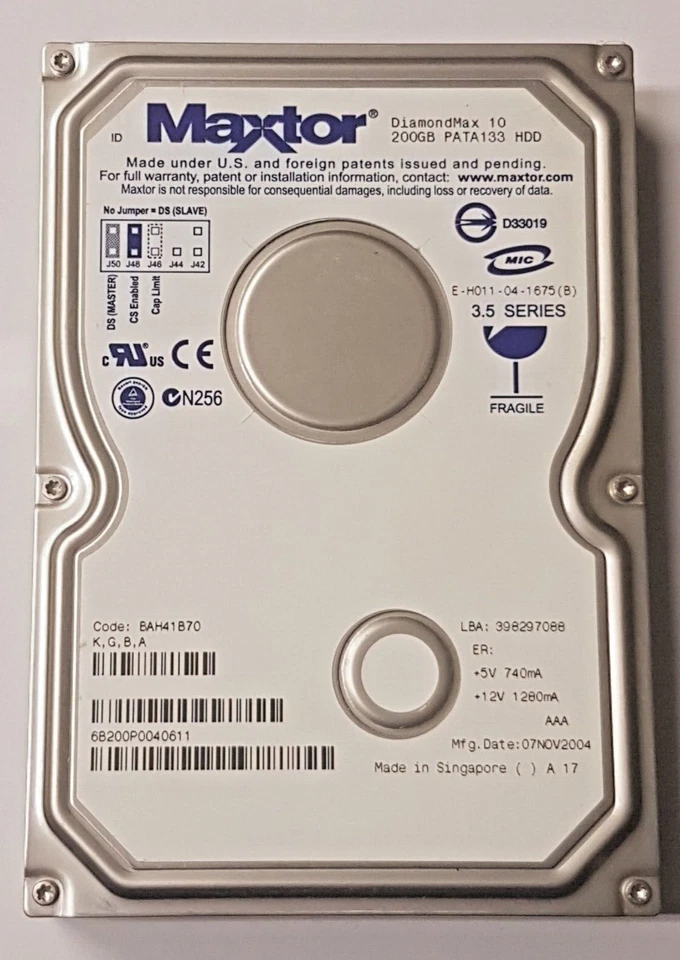 200 GB IDE Maxtor DiamondMax 10 6B200P0 P-ATA 7200 RPM 8 MB HDD 3.5" Hard Drive - Image 1 of 1