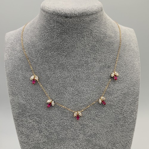 UNDERCOVER Vintage Marquise CZ Cluster Station Collana Catena Rosso Bianco Fiore Gemme Simulate