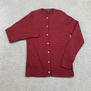 Land's End Sweater Womens Small Red Long Sleeve Button-Up 100% Pima Cotton Knit - Picture 1 of 10