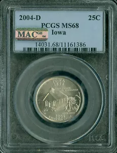 2004 D IOWA STATEQUARTER PCGS MS68 PQ 2ND FINEST GRADE MAC SPOTLESS . - Picture 1 of 2