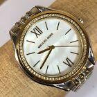 Michael Kors Watch Women, Silver Gold, Crystal Setting, Mother Of Pearl,36mm Cas
