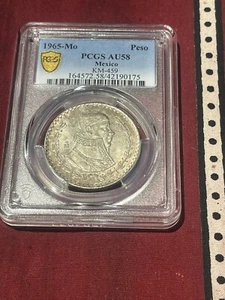 MEXICO 1965 - Mo SILVER PESO ๐๐PCGS Gold Shield AU 58 ๐๐ - Picture 1 of 4