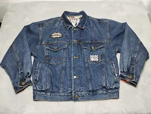 Vintage 80’s Get USED By Elie Blue Jean & Print Denim Trucker Jacket Mens Sz: M - Picture 1 of 16