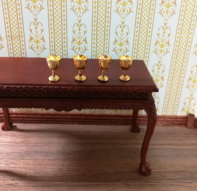 Dollhouse Goblets Gold Metal Set of 4 1:12 Scale Miniatures Kitchenware Glasses
