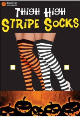 Adult Thigh High Striped Socks - Orange/Black or Black/White, One Size - Image 1 of 3