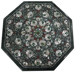 18" Marble Table top Semi precious stones floral inlay handmade art work - Picture 1 of 1