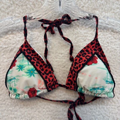 Y2K 复古 Crooks & Castle 比基尼游泳上衣中号三角吊带猎豹 — 第 1/4 张图片
