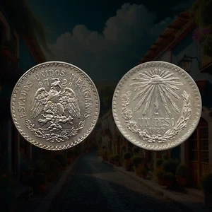 1923 Mexico 1 Peso, .720 Silver Coin, Radiant Cap, Coat of Arms - Picture 1 of 3